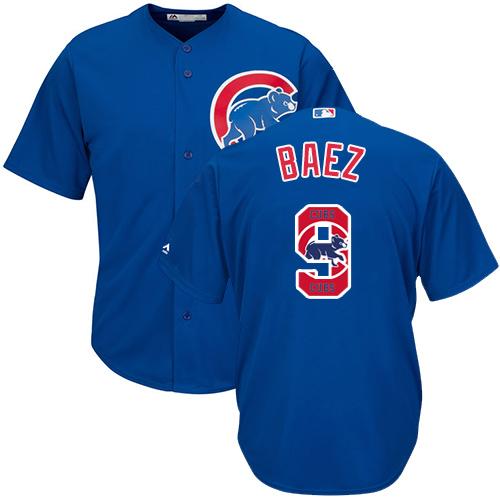 Cubs #9 Javier Baez Blue Team Logo Fashion Stitched MLB Jersey